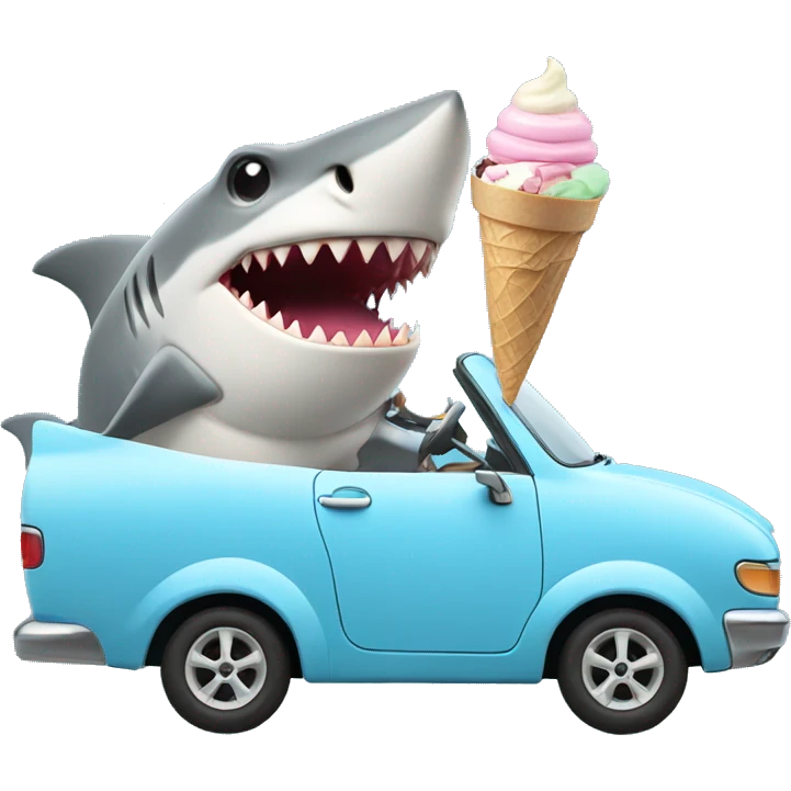 Shark driving a car eating ice cream emoji