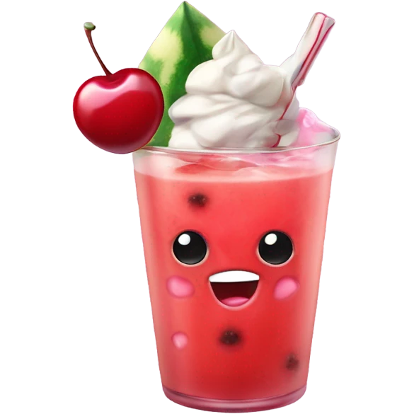 watermelon juice with a cherry and icecream topping, realistic emoji