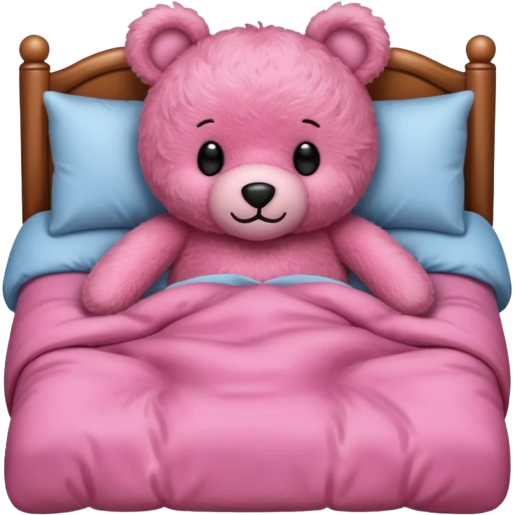 Fuzzy Pink teddy bear in bed  emoji