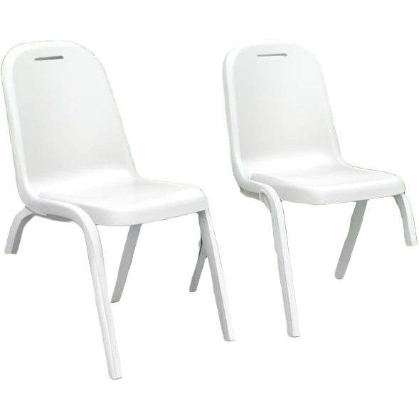 2 white Plastic chairs amongst plants emoji