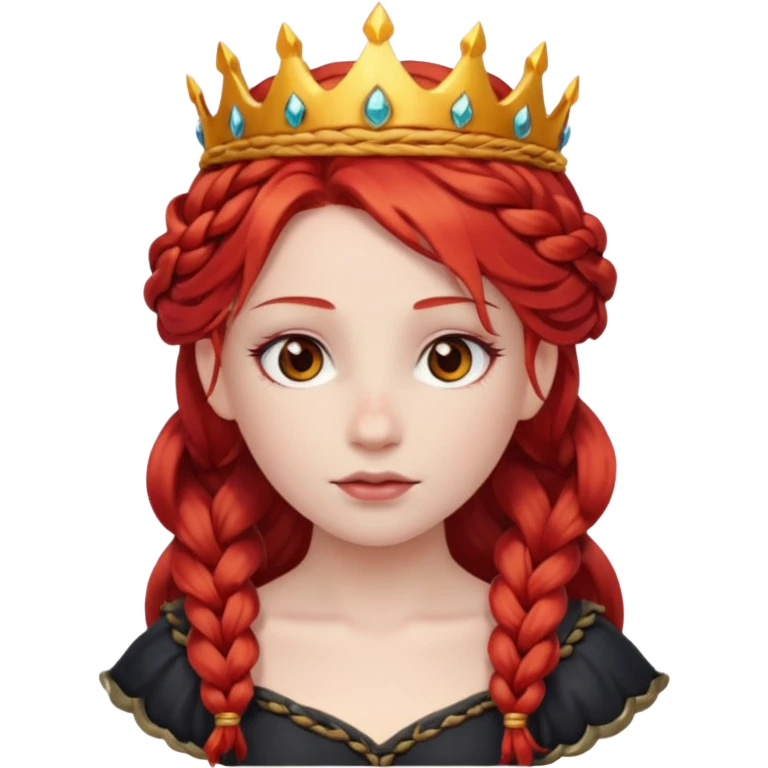 braided hair fire princess with dark crown, red hair emoji