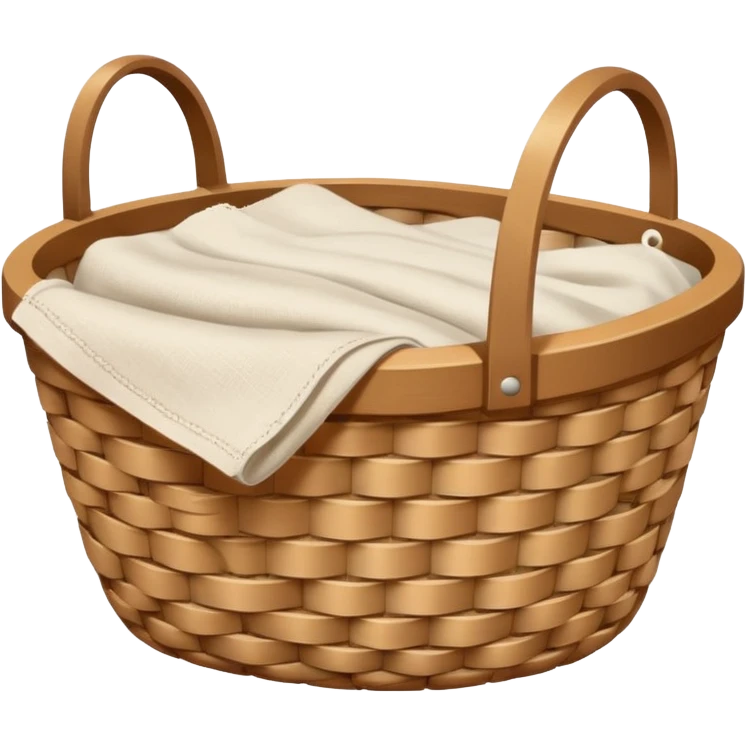 A woven light Brown basket with fresh washed linen emoji