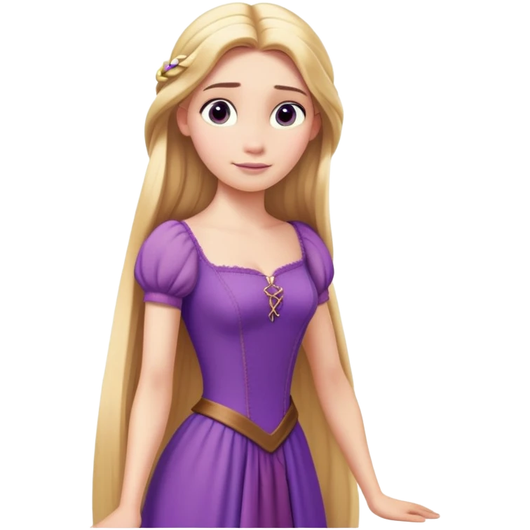 Rapunzel from hips up, purple dress, very long blonde hair, minimal style but clearly recognizable emoji