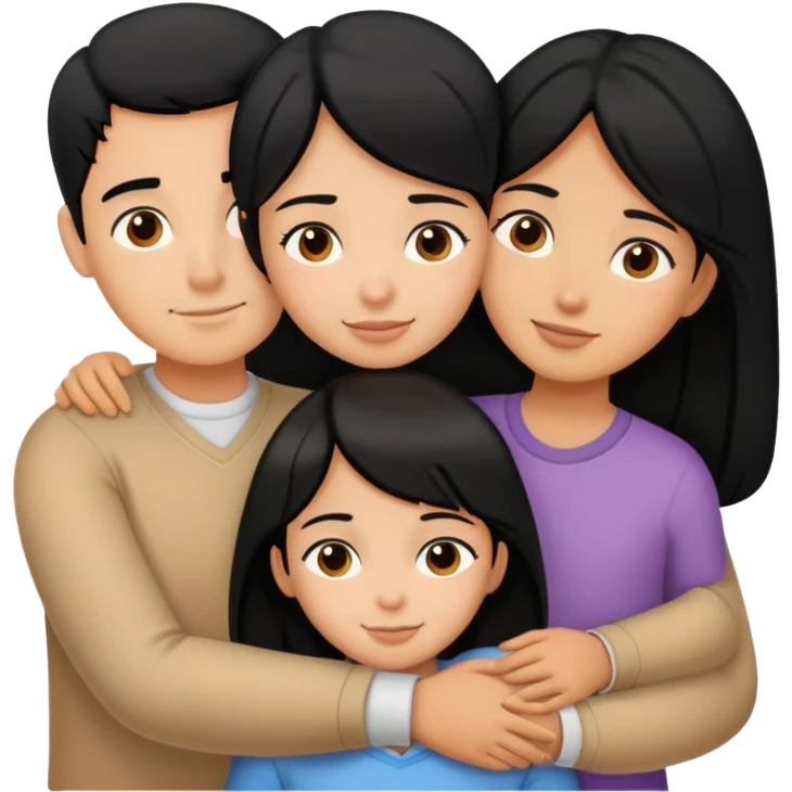 Black haired girl being hugged by family members emoji