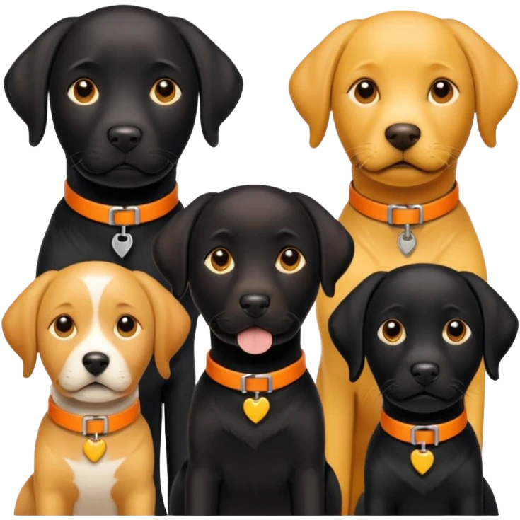 1 black labrador with yellow collar, 1 black labrador with orange collar, 2 dogs in 1 picture emoji