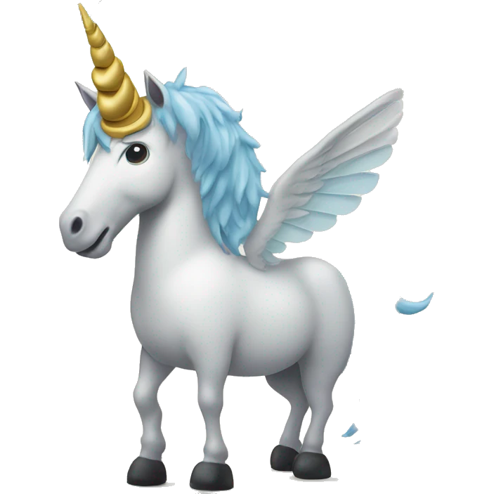 a unicorn with wings that has dollar note stuck on it's horn emoji