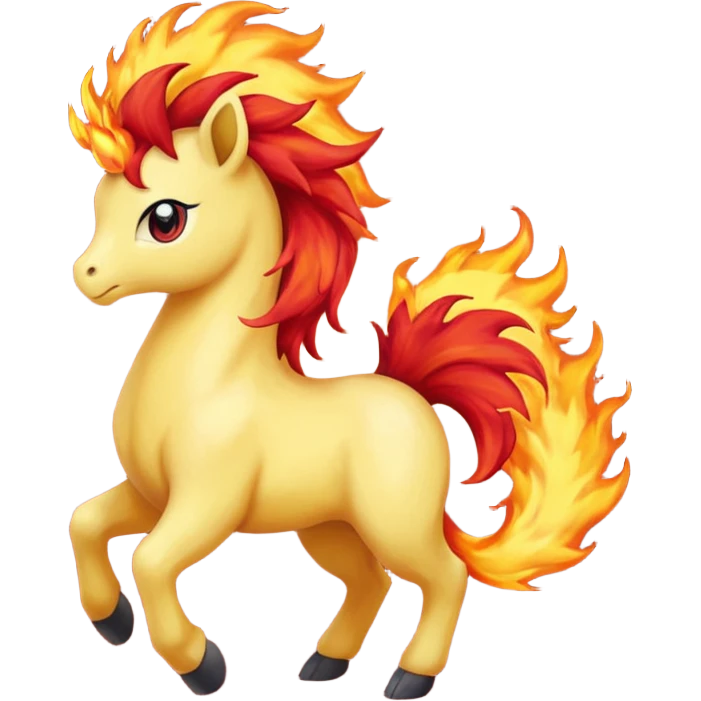 ponyta pokemon (yellow body, red flaming mane, red flaming tail) emoji