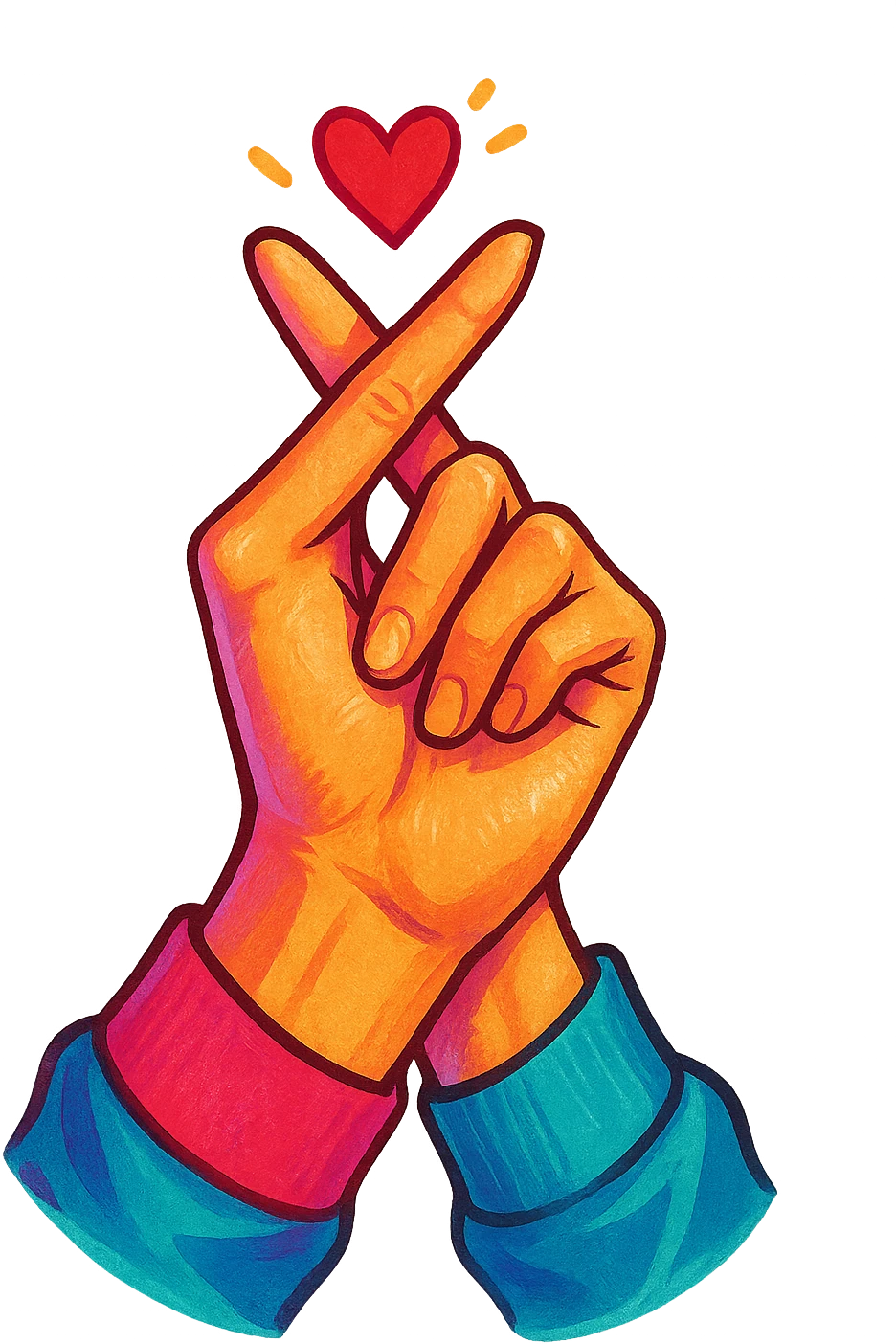 kpop heart hand gesture, trendy emoji