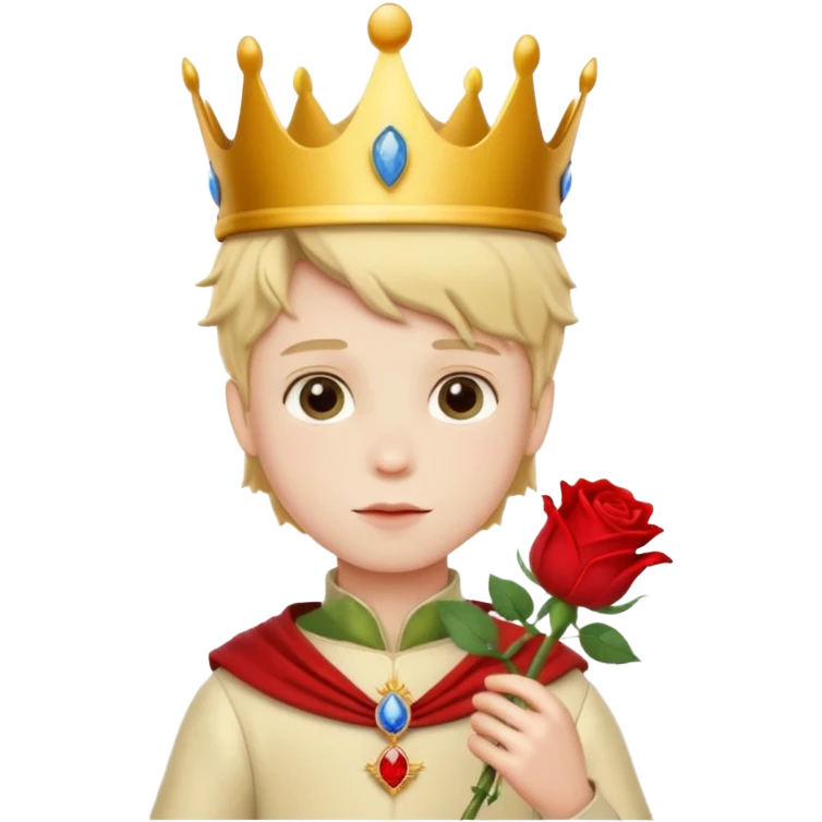The Little Prince with a crown and a rose in his hand emoji