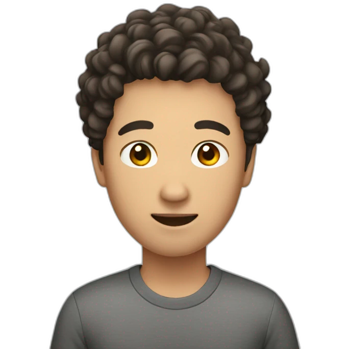 Asian man with curly brown short haired emoji