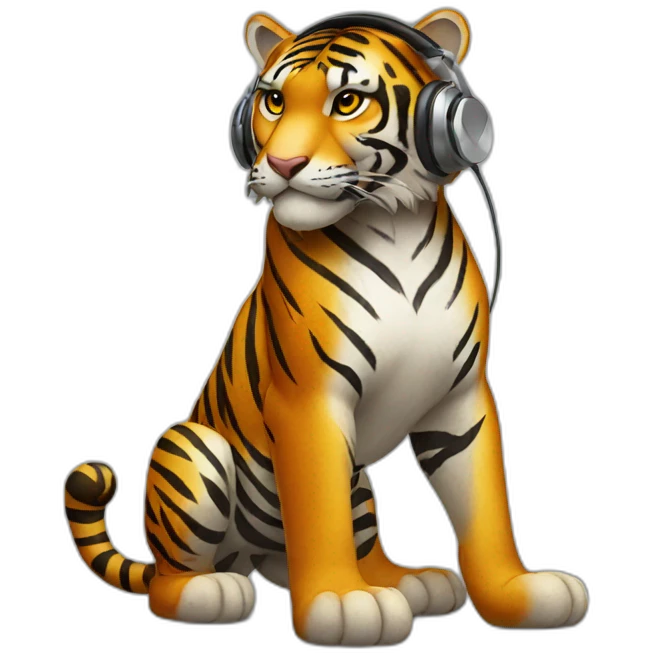 tiger standing on 2 feet wearing headphones emoji