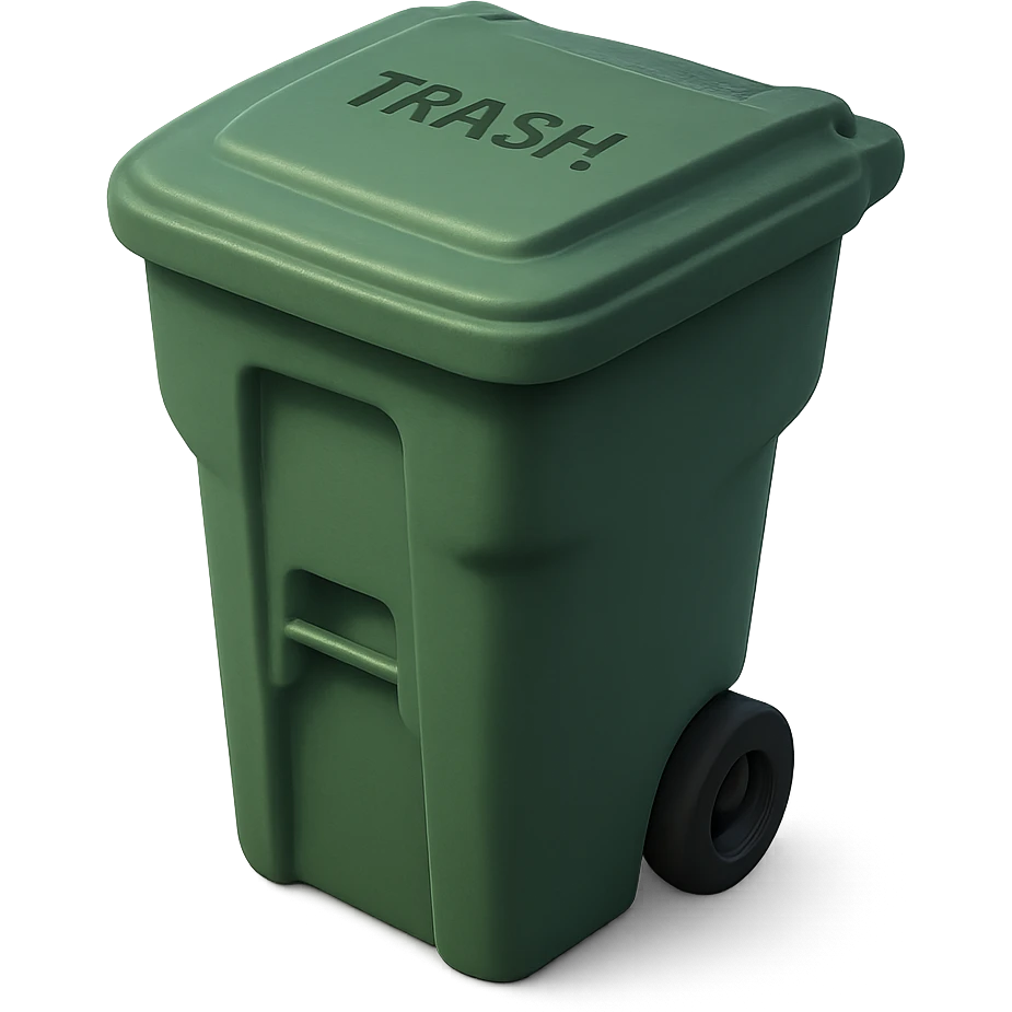 Draw a Pixar-style trash can. The view should be at a 70 degree angle from the ground. Do not use face, eye, and mouth. emoji