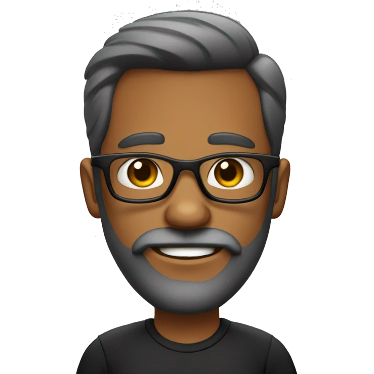 homem de barba e camisa preta e óculos emoji