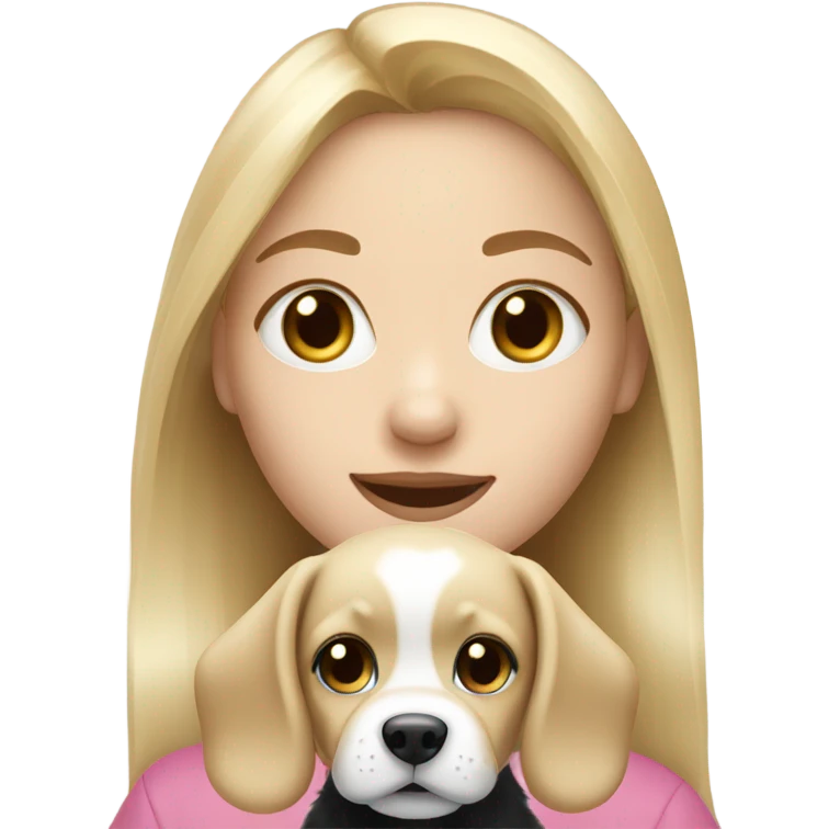 blonde haired girl with black and white puppy emoji