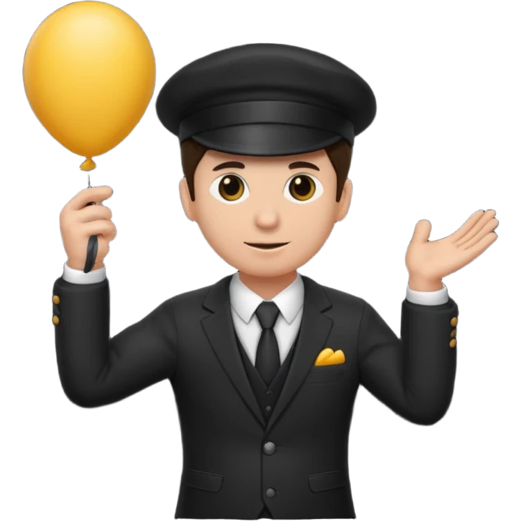 Director tecnico con un traje negro, gorra y un balon bajo el brazo emoji