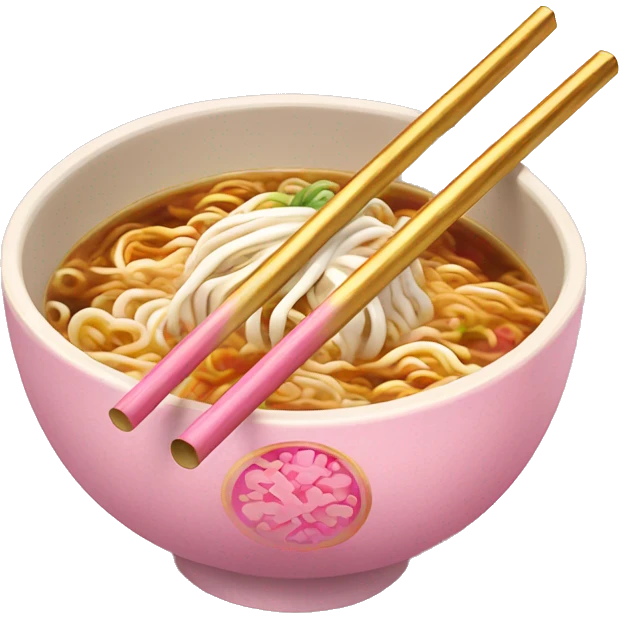 traditional ramen, pink and gold bowl, gold chopsticks emoji