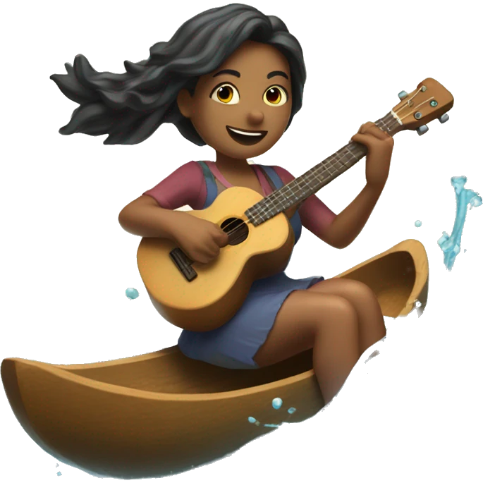 Gina riding a broom over water playing a ukulele  emoji