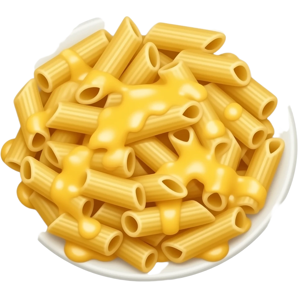 pasta with cheese, only pasta and cheese,no meat, no garnish, premium casual game art, 3D cartoon, front view, no outline, transparent background emoji