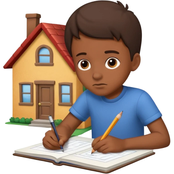 boy drawing little house character on notebook emoji