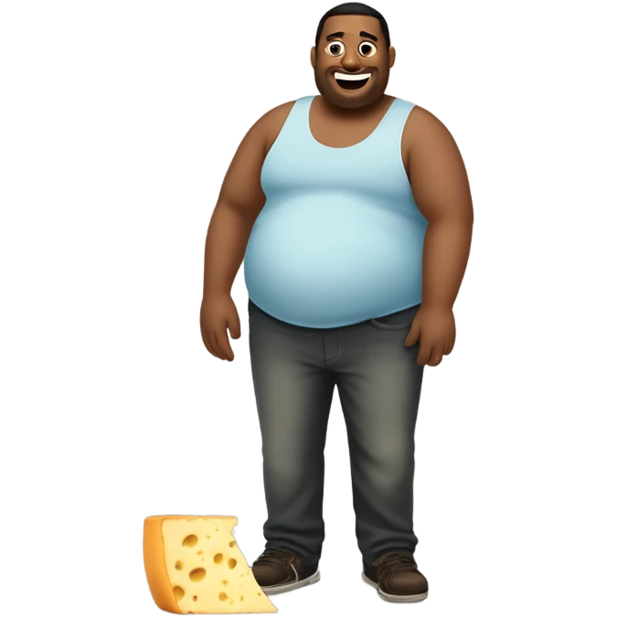 man with unbelievably huge belly with a lunchly saying, “I Like Mh Cheese Drippy Bruh!” emoji