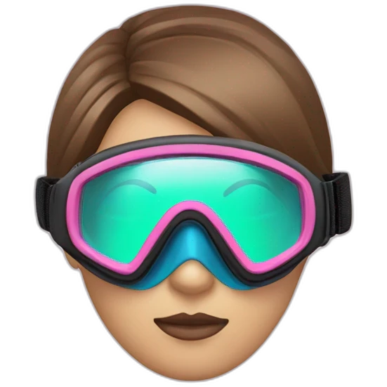 woman large brown and straight hair, pink diving mask with a single crystal. green and blue eyes, scubadiving gear emoji