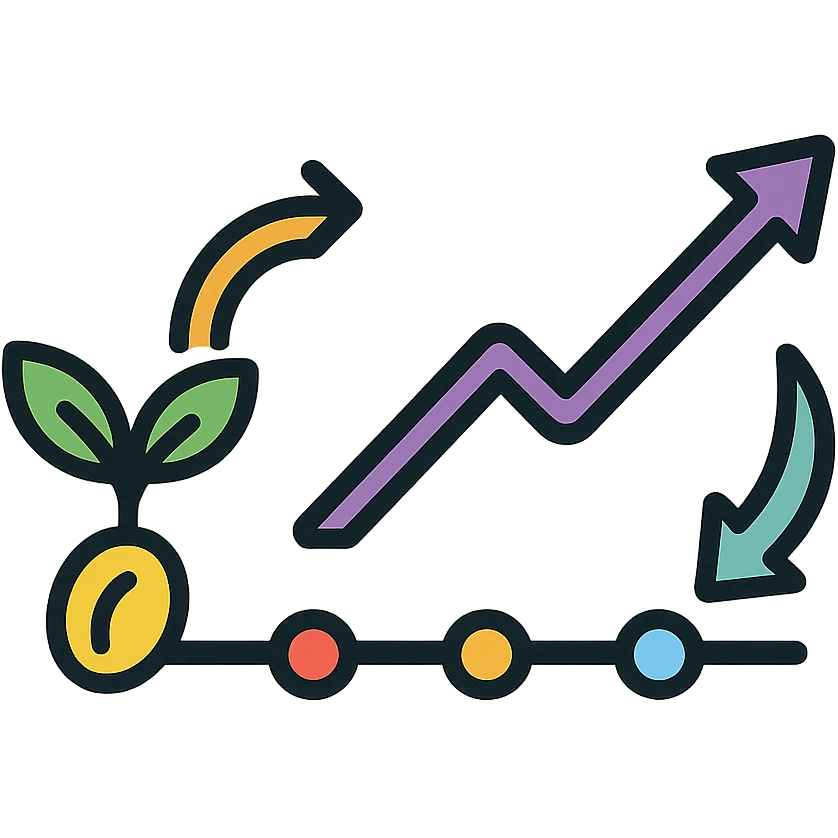 modern icon of a timeline or historical progression, visually explaining the concept of history in seed VC investing emoji