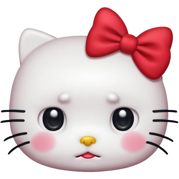 Hello Kitty from Sanrio, close-up face, big teary eyes, red bow, subtle sad expression emoji