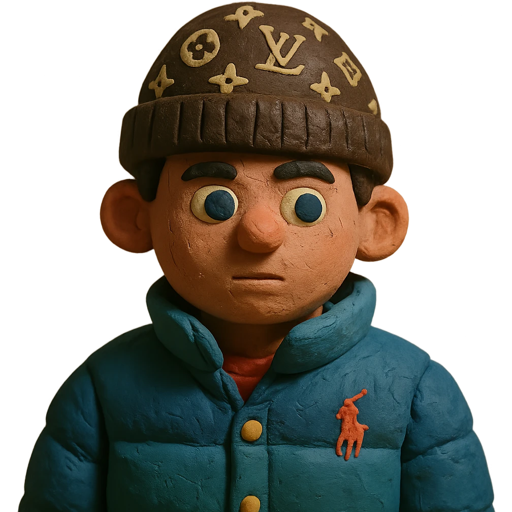 young person wearing a Louis Vuitton beanie and a Ralph Lauren Gorham jacket emoji