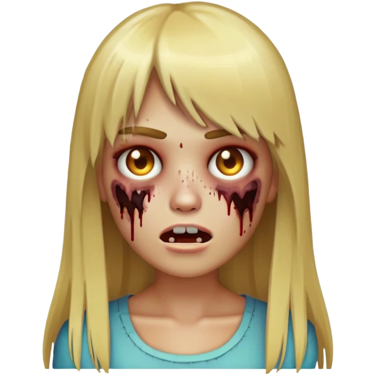 emoji zombie feminina dos cabelo longos e liso loiro iluminado com franja reta e sardas no rosto emoji