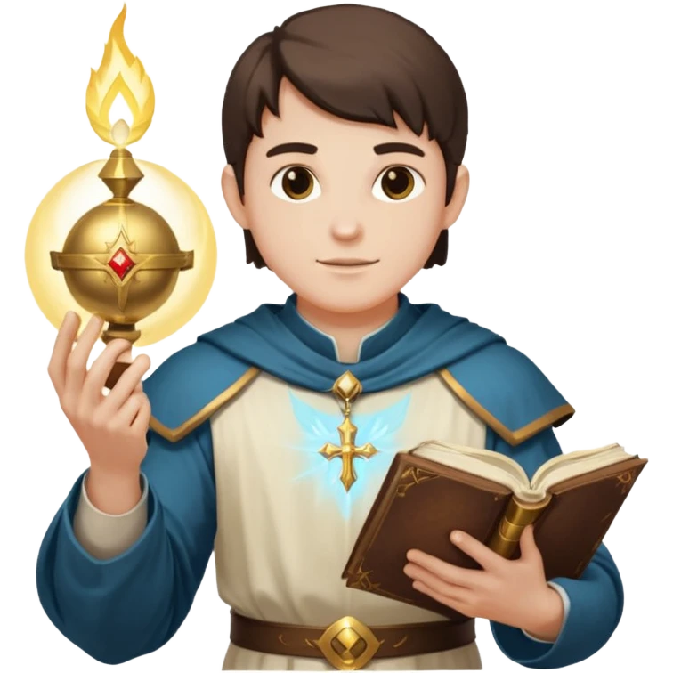 dnd cleric holding a holy book in one hand and having a ball of light in the other emoji