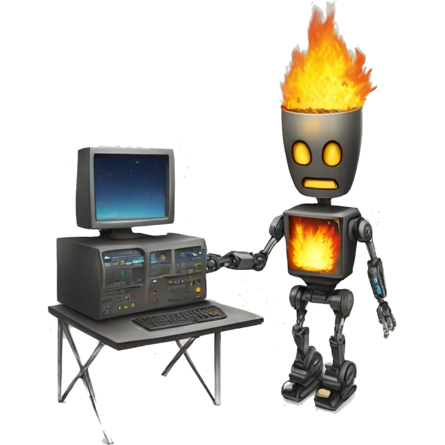 computer burning man extenguishing robot new emoji