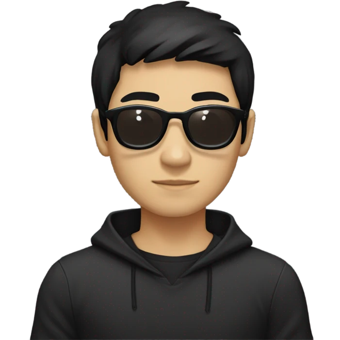 programmer, student, asian, black hair, black eyes, male, round face, black sunglasses, black hoodie emoji