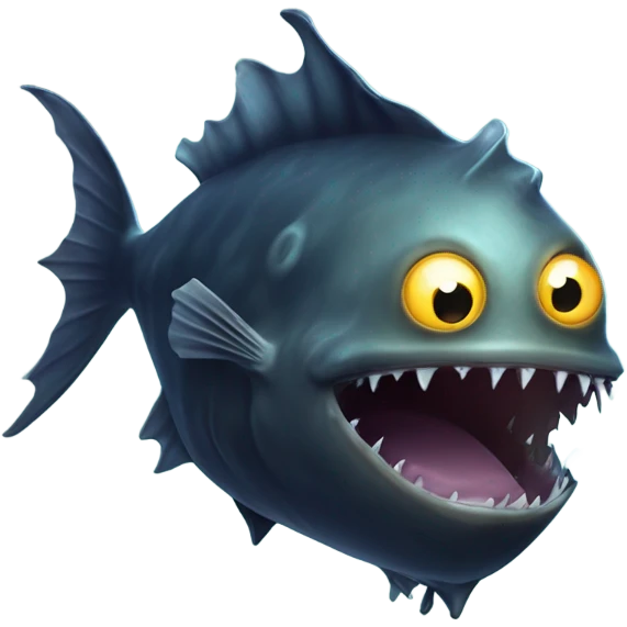 Anglerfish with a glowing lure hanging from its forehead, sharp teeth, and big eyes. emoji