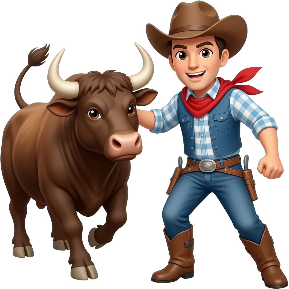 Emoji cowboy desviando de um touro emoji