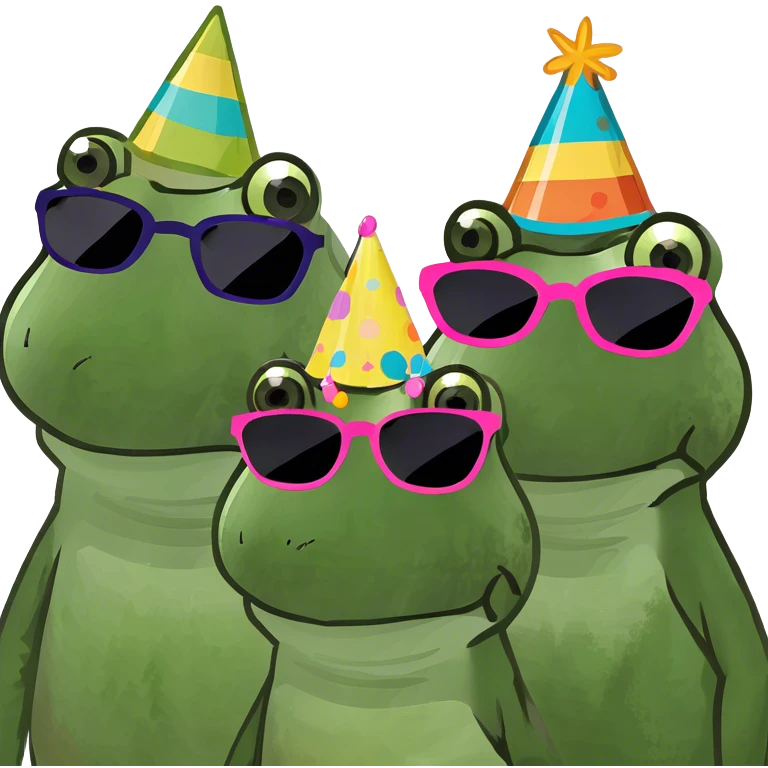 female frog at a party with other two female frog on the beach emoji