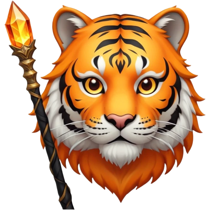 wizard tiger face with magical staff and spellcasting for Twitch emote emoji