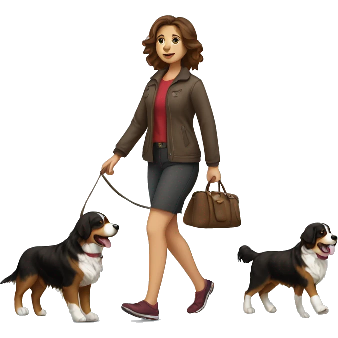 brown-haired-woman-walking-bernese-dog emoji