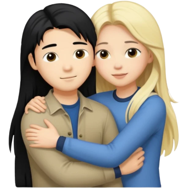 asian boy with black hair and blonde long hair girl hugging emoji