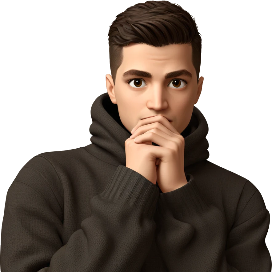 thoughtful boy in black sweater emoji
