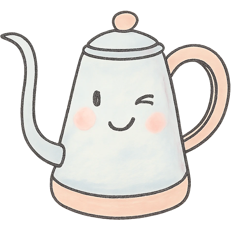hand-drawn pour-over kettle, full body, winking, soft pastel colors emoji