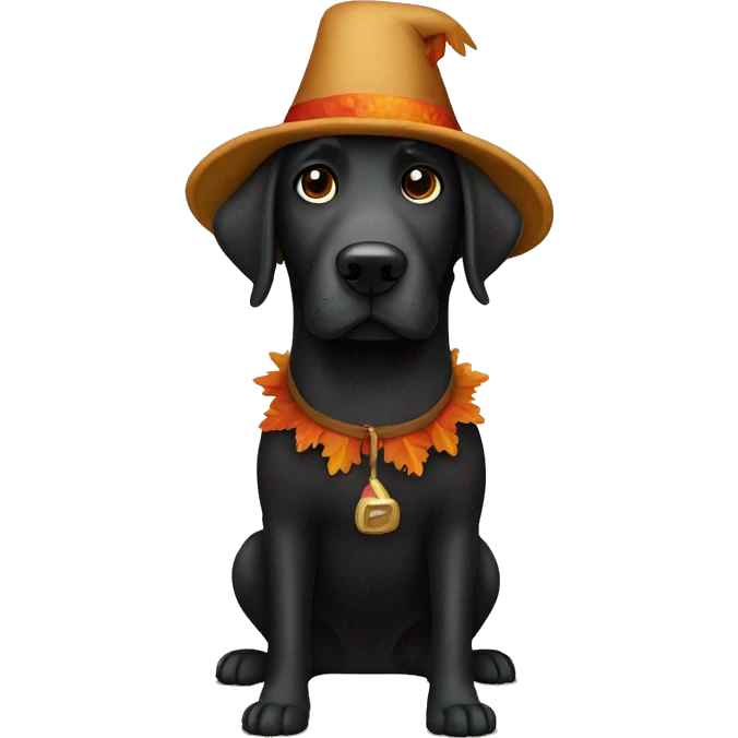 Full size Black Lab dog in a turkey hat costume emoji