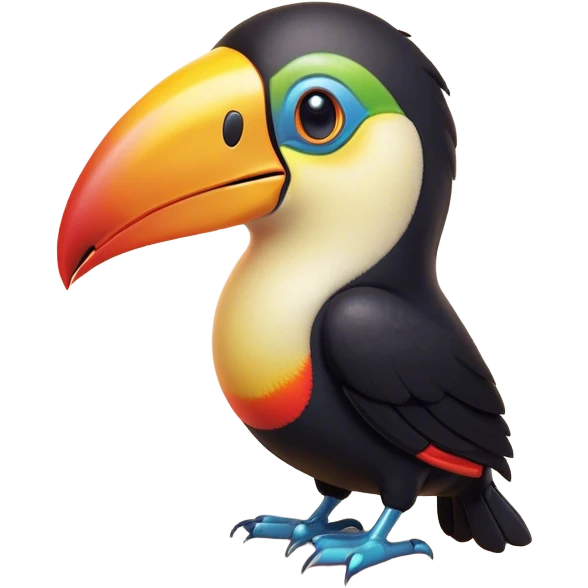 Cinematic Cute Toucan Portrait Emoji, Head tilted playfully and inquisitively, with a delightfully vibrant beak and round, sparkling eyes filled with tropical charm, Simplified yet irresistibly adorable features, highly detailed, glowing with a warm, inviting tropical glow, high shine, affectionate and lively, stylized with a touch of whimsical exotic flair, soft glowing outline, capturing the essence of a mischievous yet loving toucan that seems as if it could flutter out of the screen into your arms! emoji