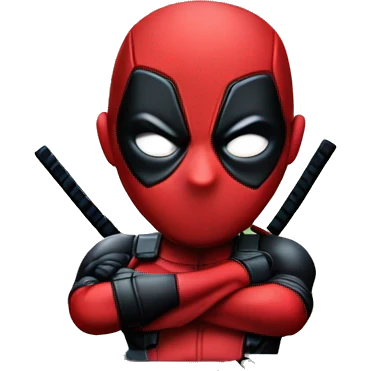 Cute Deadpool sitting at a desk, front view emoji