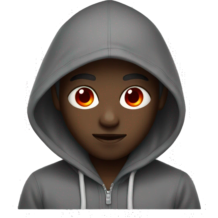 Black boy with hoodie on, red eyes emoji