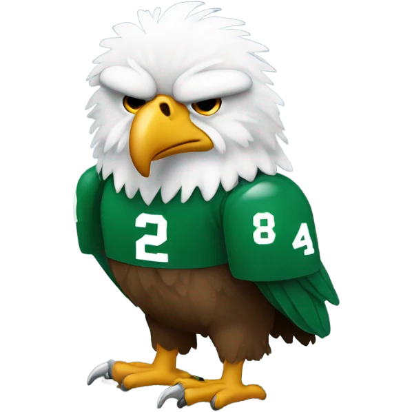 Small sad eagle with frown face and fat belly and green football jersey emoji