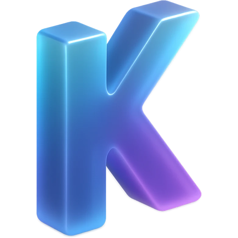 the letter K with a fancy colorful gradient for the color with blue and purple emoji