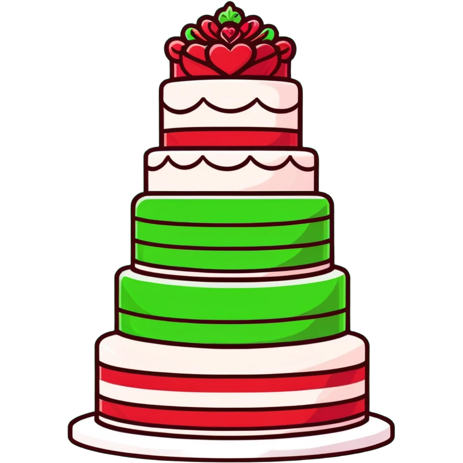Beautiful red velvet wedding cake with multiple tiers and white icing details emoji