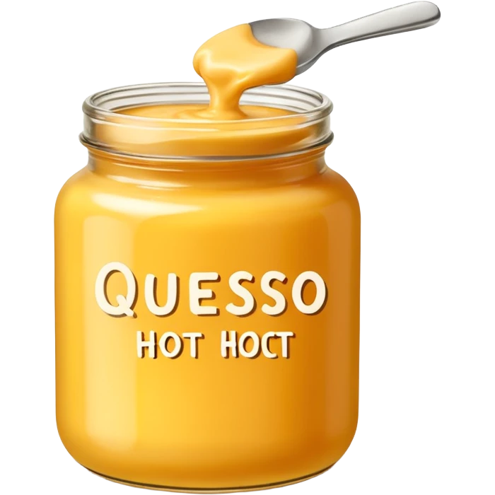 cheese sauce on a jar written "Queso Hot emoji