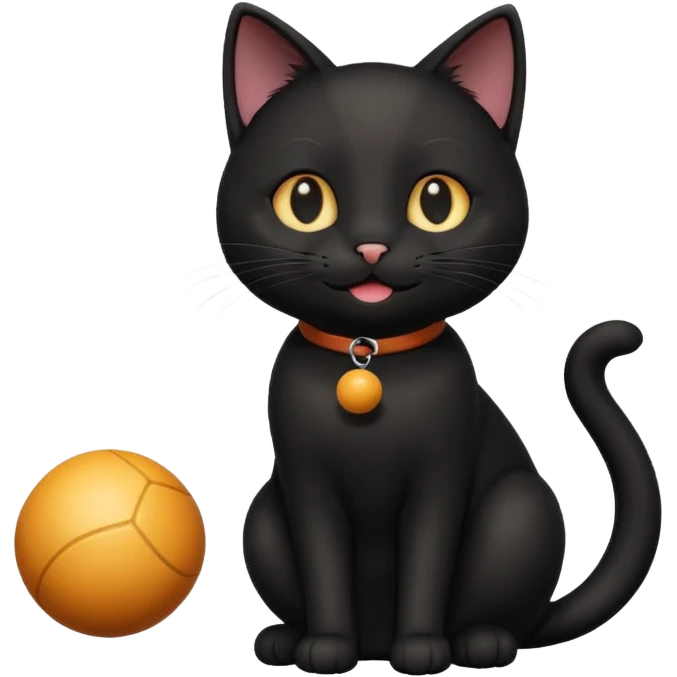 happy black cat playing with small ball emoji