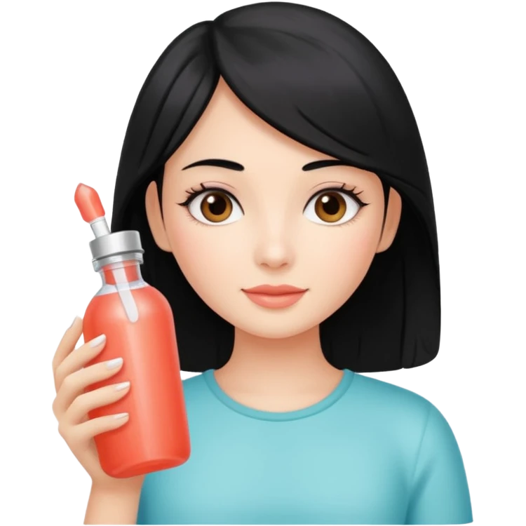 Дівчина з чорним волоссям тримає пляшечку колагену Coral Club emoji